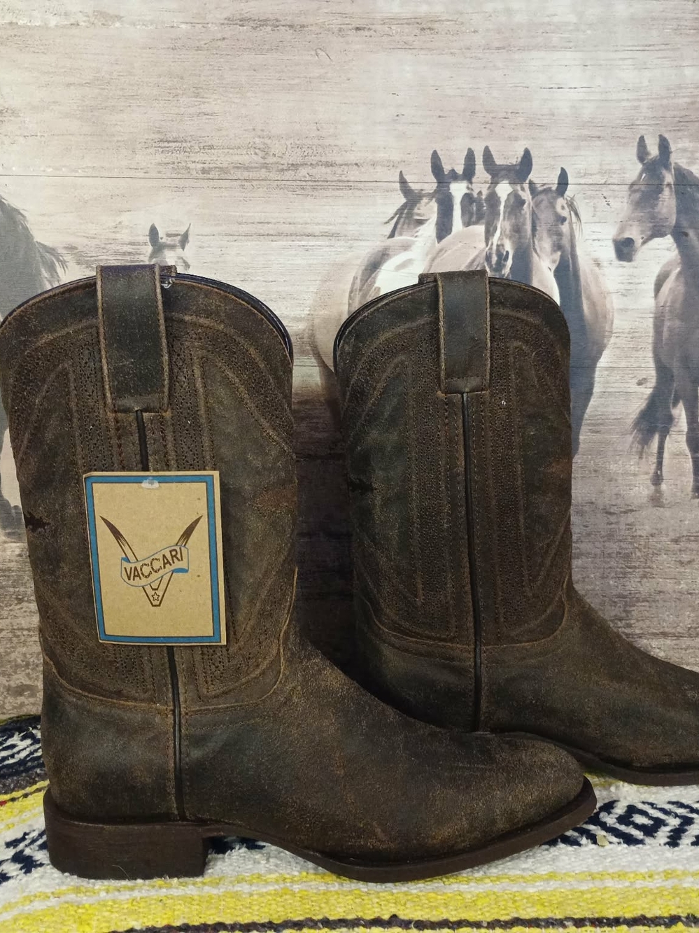 New Vaccari Men's Brown Distressed Leather Cowboy Boots